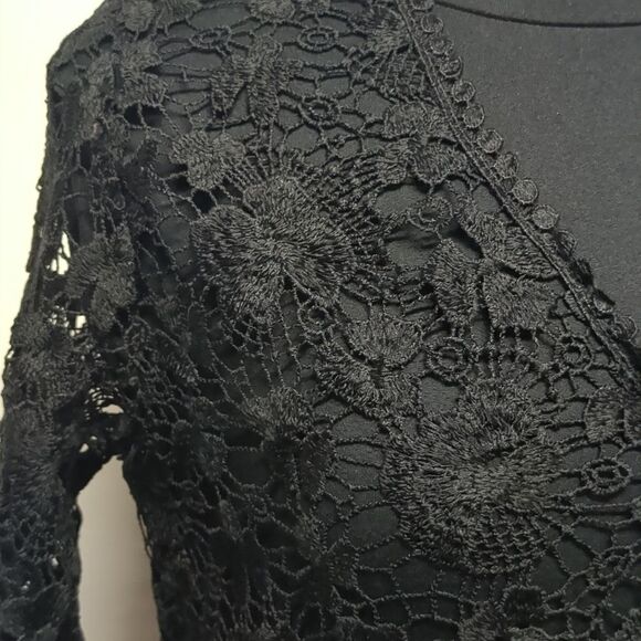 Nina Leonard Black Crochet Floral Lace Jacket, Size S - Picture 6 of 8
